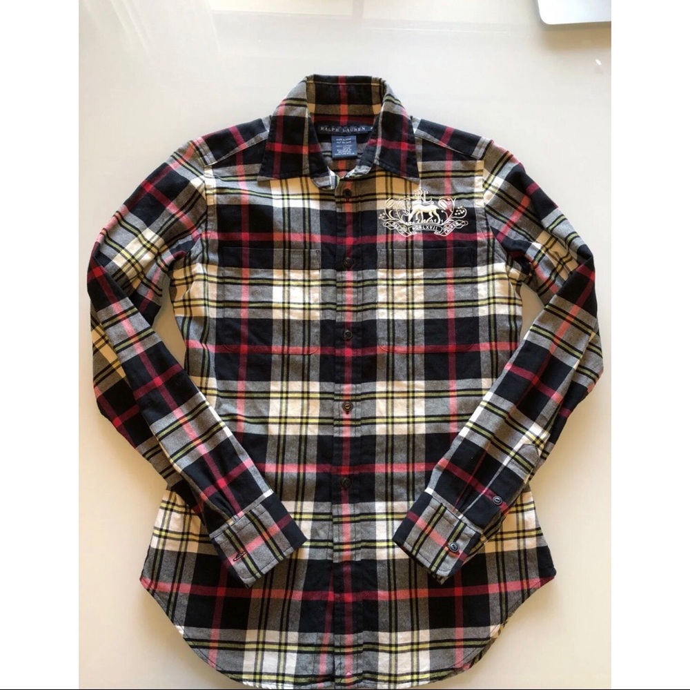 Ralph Lauren 4 Plaid Button Up Blouse